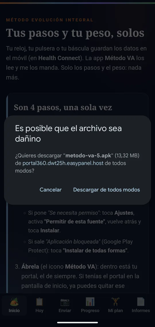 Aviso de Chrome: Es posible que el archivo sea dañino, con el botón Descargar de todos modos