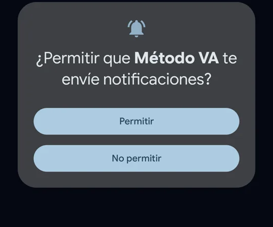 Android pregunta si Método VA puede enviar notificaciones, con Permitir y No permitir