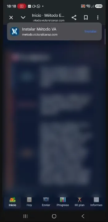 El navegador ofrece Instalar Método VA