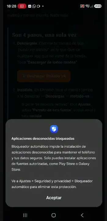 Samsung: Aplicaciones desconocidas bloqueadas