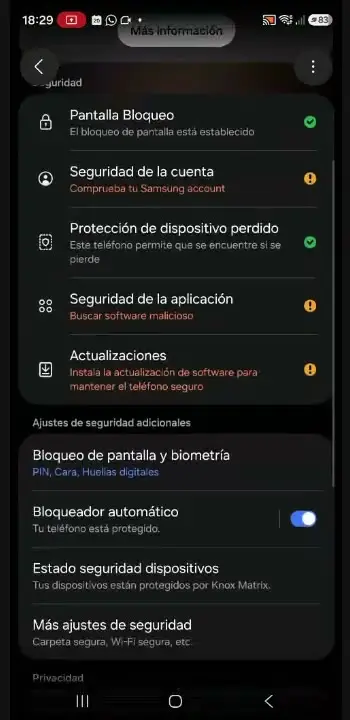 Ajustes de Samsung con Bloqueador automático