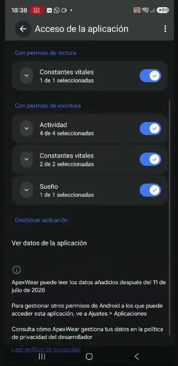 Permisos de una app: escribe actividad