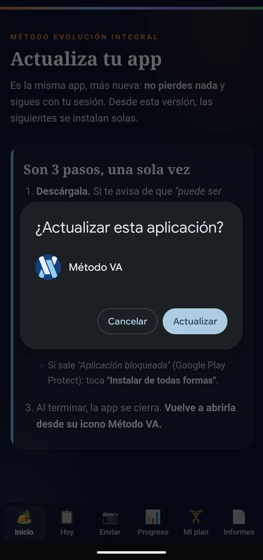 El instalador de Android pregunta si instalar o actualizar la app