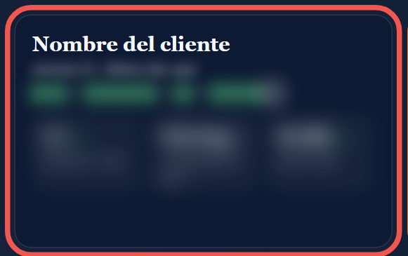 Tarjeta de un cliente en la portada del panel, marcada en rojo