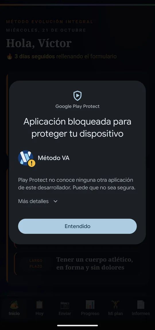 Play Protect: Aplicación bloqueada para proteger tu dispositivo, con Más detalles