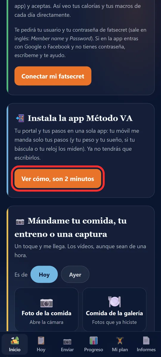Tarjeta Instala la app Método VA con Ver cómo marcado