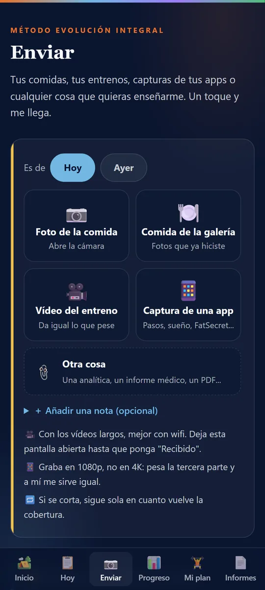 La pantalla Enviar con sus opciones